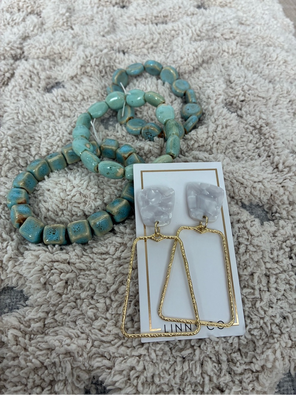 Gold & Marble Drop Earrings by Linny & Co. & 3 bracelets